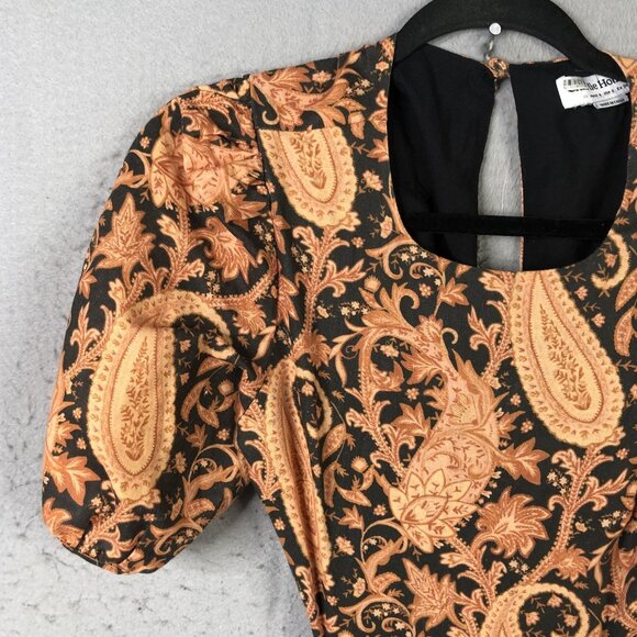 Charlie Holiday Dress Womens XS Black Orange Paisley Maxi Open Back Linen Boho - Picture 13 of 16